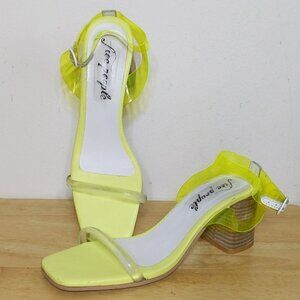 Free People Neon Yellow Transparent Sandals Heels Shoes Square Toe